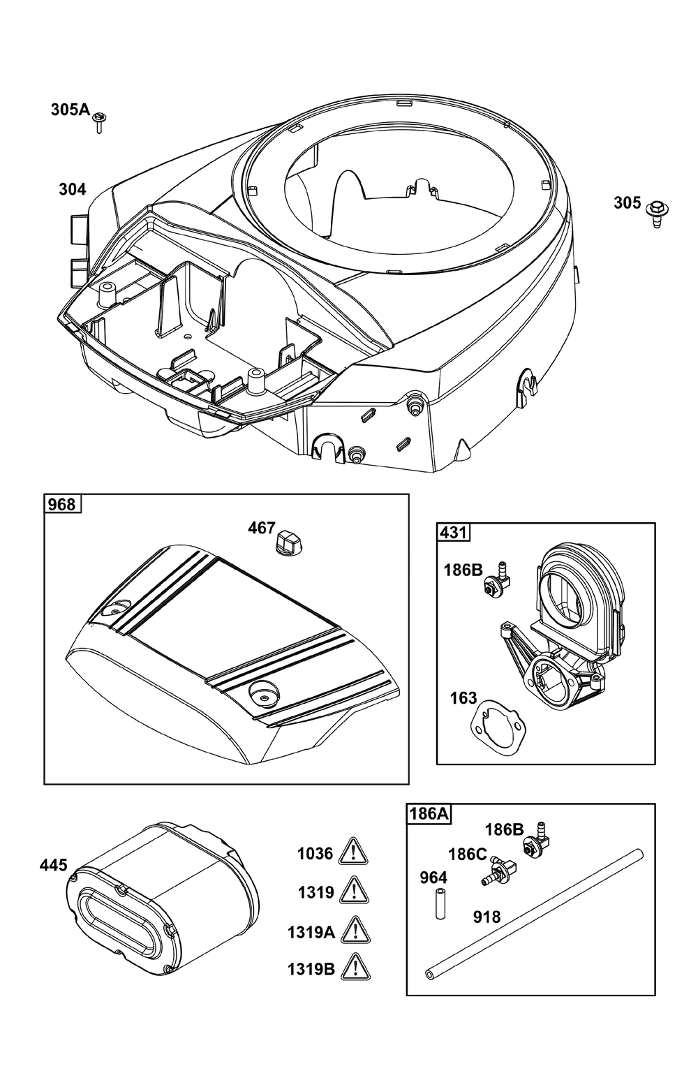 Blower Housing And Air Cleaner Group Diagram and Parts List for 44U677-0011-B5 400000 - 699999 Briggs and Stratton Engine